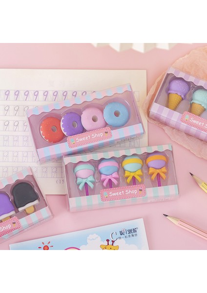 Çocuklar Için Koni Gıda Silgi, 4 Adet/paket 3D Sevimli Mini Dondurma Çörek Ayrı Silgiler, Kızlar Için Serin Eğlenceli Bulmaca Masası Evcil Hayvan Silgileri (Yurt Dışından)