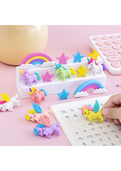Rastgele Gönderilen 1 Kart Karikatür Silgi Renk Unicorn Gökkuşağı Pentagram Silgi Kauçuk Yaratıcı Aksesuarlar Kore Kırtasiye Ofis Okul Malzemeleri (Yurt Dışından) modelleri