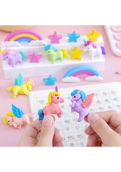 Rastgele Gönderilen 1 Kart Karikatür Silgi Renk Unicorn Gökkuşağı Pentagram Silgi Kauçuk Yaratıcı Aksesuarlar Kore Kırtasiye Ofis Okul Malzemeleri (Yurt Dışından) fırsatları