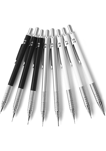 2.0mm Beyaz Set Sıcak Satış Çizim Otomatik Kalemler 0.3 0.5 0.7 0.9 1.3 2.0mm Siyah Beyaz Gümüş Metal Mekanik Kurşun Kalem Silgi Seti (Yurt Dışından) modelleri