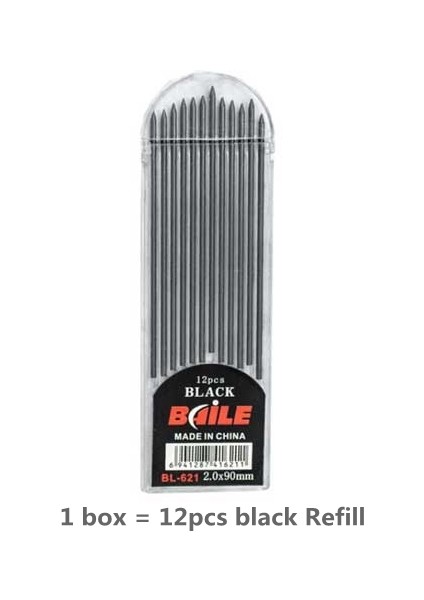 Siyah -12 Adet Dolum 1 Adet 2mm Plastik ve Metal Kurşun Tutucu Mekanik Taslak Karakalem 2.0mm Kurşun Kalem Okul Ofis Kroki Sınav Yedek (Yurt Dışından)