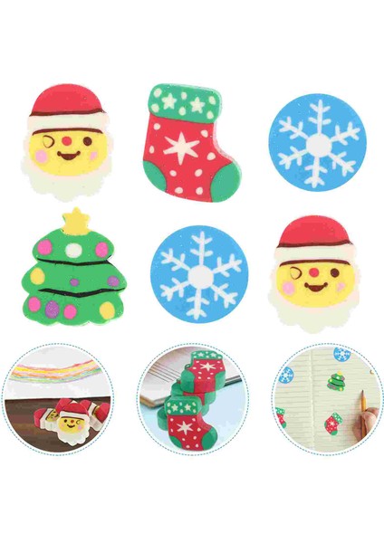 Gösterildiği Gibi 2.5x2.1 cm 60 Adet Noel Karikatür Silgi Ren Geyiği Noel Baba Noel Kauçuk Silgi Öğrenci Kırtasiye (Rastgele Tarzı) (Yurt Dışından)