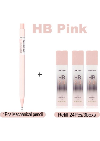 Hb Pembe Set E Deli Mekanik Kurşun Kalem 2.0mm Kurşun Hb 2b Kroki Yazma Otomatik Kalem Yedekler Çocuklar Için Kırtasiye Kalemtıraş Kalem (Yurt Dışından)