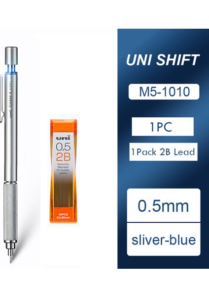 0.5 mm Gümüş 2b Kurşun Japonya Uni Metal Mekanik Kurşun Kalem Lapiceros 0.3/0.4/0.5/0.7/0.9 mm Geri Çekilebilir Ucu Düşük Yerçekimi Merkezi Çizim Kroki Sabit (Yurt Dışından)