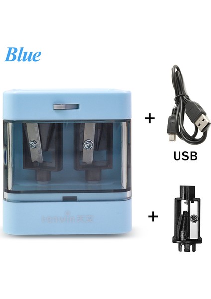 Mavi Tenwin Otomatik Elektrikli Kalemtıraş Mini USB Çift Güç Kalemtıraş Kaynağı Okul Öğrencileri Kırtasiye 6-12MM Kalem (Yurt Dışından)