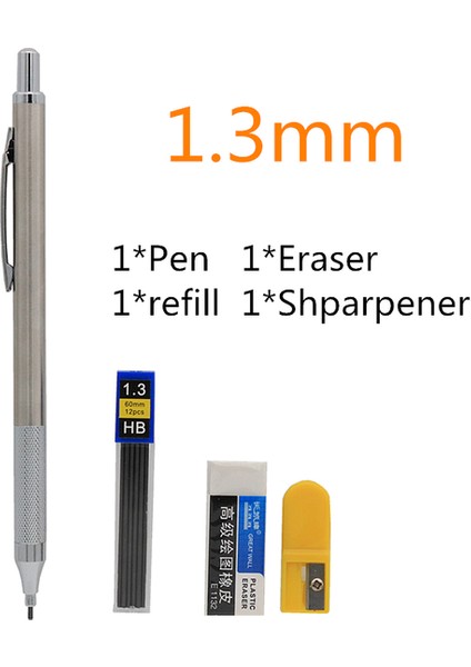 1,3 mm Kalem Seti Yüksek Kaliteli Paslanmaz Çelik Mekanik Kurşun Kalem Öğrencilerin Çizim Yapması ve Yazması Için Tek Kalem Seti Veya 2 Kalem 0,5 0,7 0,9 1,3 mm (Yurt Dışından)