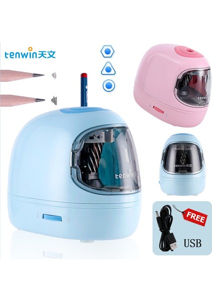 Mavi Tenwin Yuvarlak Kask Kalemtıraş Çift Güçlü USB Kalemtıraş Ayarlanabilir Elektrikli Kalemtıraş Kampüs Kırtasiye (Yurt Dışından) fiyatları