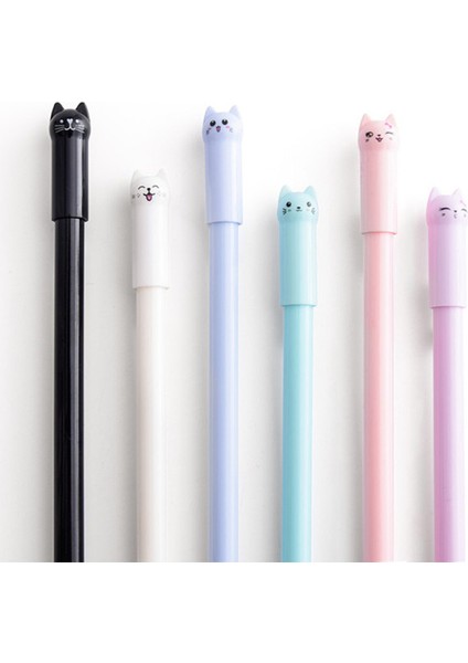 Siyah 6 Adet/takım Kawaii Kedi Jel Kalem 0.38MM Yaratıcı Sevimli Nötr Mürekkep Kalem Çocuk Hediye Okul Ofis Yazma Malzemeleri Kırtasiye (Yurt Dışından)