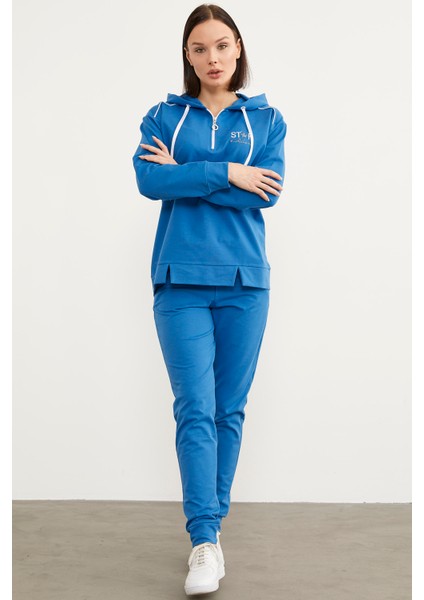 Jogger Oversize Kapüşonlu Eşofman Takım - Mavi