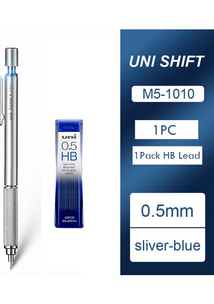 0.5 mm Gümüş Hb Kurşun Uni Mekanik Kurşun Kalem Lapiceros 0.3/0.4/0.5/0.7/0.9 mm Shıft Boru Kilidi Metal Otomatik Kalemler Anti-Kırık Çekirdek Okul Malzemeleri (Yurt Dışından)