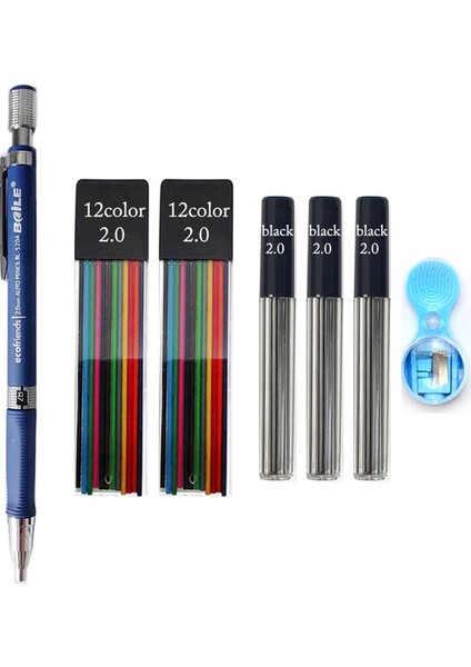 1pen Renk Seti E 2.0 Geri Çekilebilir Mekanik Metal/plastik Kalem Renkli Siyah 2mm Dolum 2b Kurşun Profesyonel Kalem Kroki Çizim Okulu (Yurt Dışından)