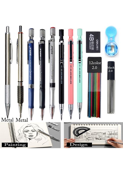 1pen Renk Seti E 2.0 Geri Çekilebilir Mekanik Metal/plastik Kalem Renkli Siyah 2mm Dolum 2b Kurşun Profesyonel Kalem Kroki Çizim Okulu (Yurt Dışından) fiyatları