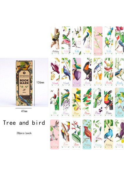 Ağaç ve Kuş 28 Adet/paket Vintage Sanat Kız Yıldızlı Gökyüzü Fruitbookmarks Kitap Tutucu Mesaj Kartı Dıy Okul Malzemeleri (Yurt Dışından)