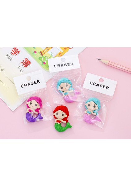 Denizkızı Silgi 4 Adet/grup Sevimli Denizkızı Prenses Silgi Kawaii Karikatür Kalem Montajlı Silgi Kızlar Çocuklar Kırtasiye Ofis Okul Malzemeleri (Yurt Dışından)