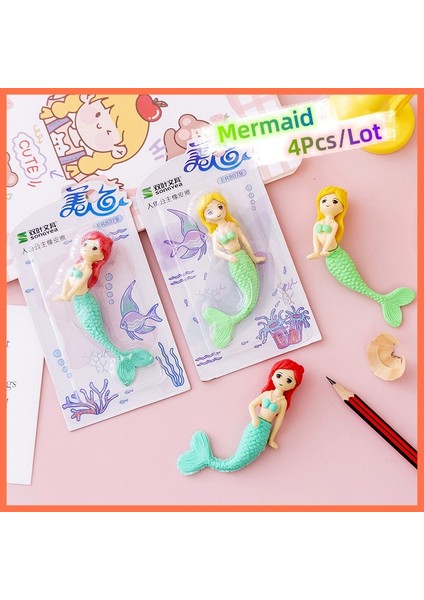 Denizkızı Silgi 4 Adet/grup Sevimli Denizkızı Prenses Silgi Kawaii Karikatür Kalem Montajlı Silgi Kızlar Çocuklar Kırtasiye Ofis Okul Malzemeleri (Yurt Dışından) fiyatları