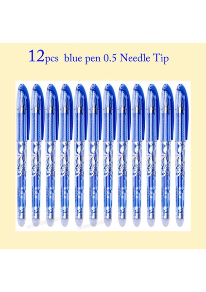 12 Adet 0.5mm Mavi B 12 Adet Silinebilir Jel Kalem Mavi Siyah Kırmızı Mürekkep 0.5 0.38MM Yıkanabilir Saplı Tükenmez Kalem Iğne Ucu Çubuk Öğrenci Yazma Kroki (Yurt Dışından)