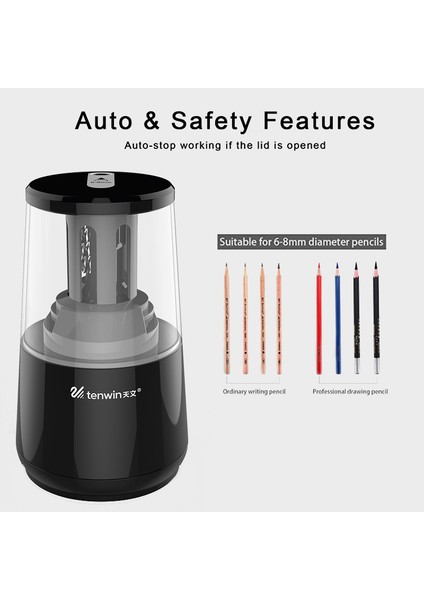 Siyah Ağır Hizmet Tipi Elektrikli Otomatik Kalemtıraş Renkli Kalemler Okul 6-8mm Kalemler Kesici Makinesi Çocuk Sanatçılar Statione (Yurt Dışından)