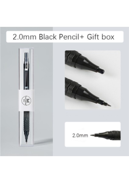 2.0mm Siyah Kutu ile 0.3 0.5 0.7 2.0mm Sanat Çizim Otomatik Kalemler Düşük Ağırlık Merkezi Geri Çekilebilir Uç Metal Kalem Ofis Okul Hediye Kutusu Set (Yurt Dışından)