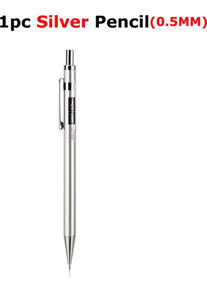 1 Gümüş Kalem 0.5mm Deli Metal Mekanik Kurşun Kalem Çizim Için 0.5mm 0.7mm Portaminas Механический Карандаш Okul Öğrenci Için Sanat Kırtasiye Malzemeleri (Yurt Dışından)