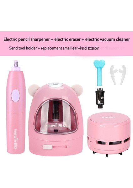 Pembe Set1 Tenwın Karikatür Mekanik Kalemtıraş Elektrikli Bileme Otomatik Okul Malzemeleri Çocuk Sevimli Kırtasiye 5 Renk (Yurt Dışından)