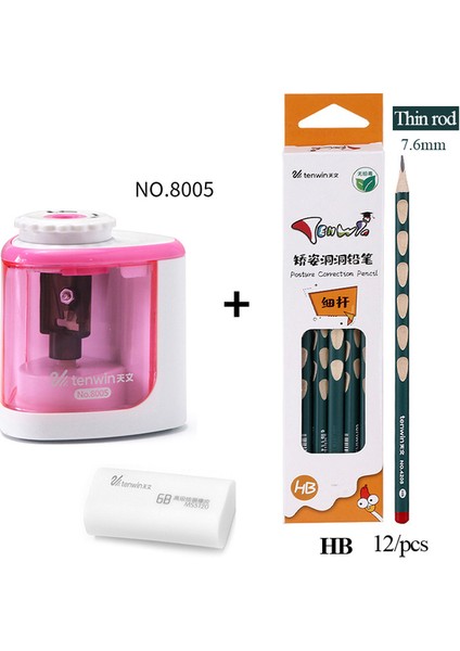8005PINK-12PCSHB-6B Tenwin/tihoo Elektrikli/manuel 2 In 1 Kalemtıraş Duruş Düzeltme Kalemleri Hb/2b Otomatik Kalemtıraş Malzemeleri 8005 (Yurt Dışından)