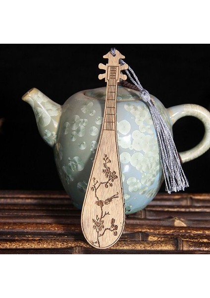 02 Çin Tarzı Narin Lute Gitar Bambu Imi Vintage Ahşap Oyma Lute Püskül Imi Öğrenci Hatıra Hediye (Yurt Dışından)