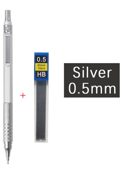 Kurşunlu 0,5 Gümüş 0,3 0,5 0,7 2,0 mm Sanat Çizimi Otomatik Kalemler Düşük Ağırlık Merkezi Hediye Kutusu Seti ile Geri Çekilebilir Uç Metal Mekanik Kurşun Kalem (Yurt Dışından)