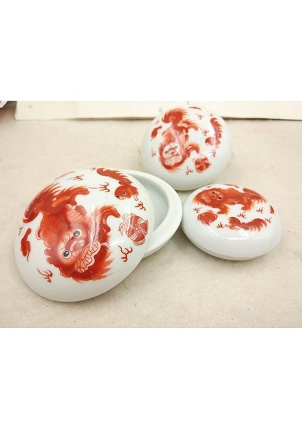 8 cm Guangzu Tang Jingdezhen Seramik Yüksek Beyaz Kırmızı Aslan Desen Mürekkep Kutusu Toz Kutusu Mürekkep Tankı Dört Hazine Çalışma Porselen Kutu (Yurt Dışından) modelleri