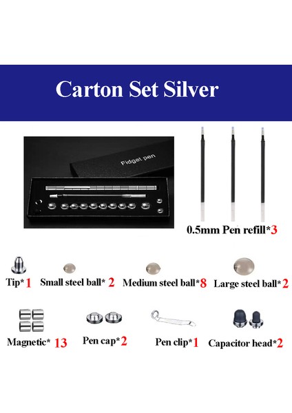 Karton Set Gümüş 34/55 Adet/takım Manyetik Polar Kalem Metal Mıknatıs Modüler Düşünüyorum Mürekkep Oyuncak Stres Fidgets Antistres Odak Eller Dokunmatik Kalem Silinebilir Hediye (Yurt Dışından)