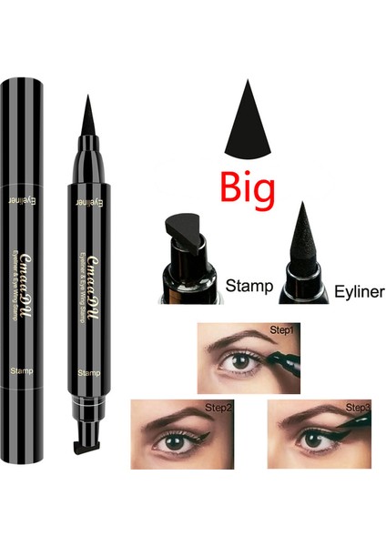 Büyük 2 In1 Kanatlı Damga Likit Eyeliner Kalem Su Geçirmez Hızlı Kuru Siyah Göz Kalemi Eyeliner ile Kozmetik Çift Uçlu Eyeliner (Yurt Dışından)