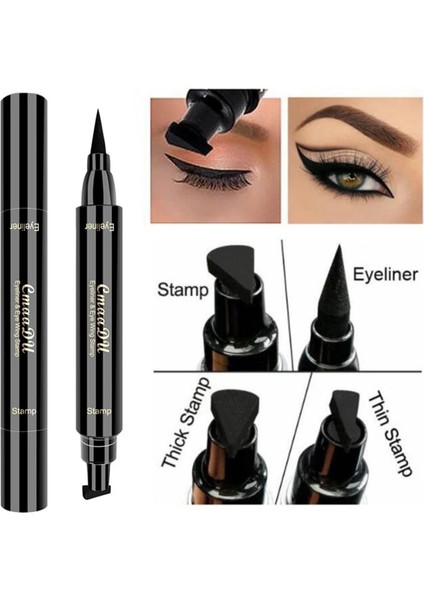 Büyük 2 In1 Kanatlı Damga Likit Eyeliner Kalem Su Geçirmez Hızlı Kuru Siyah Göz Kalemi Eyeliner ile Kozmetik Çift Uçlu Eyeliner (Yurt Dışından)