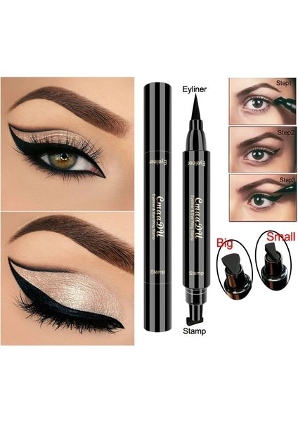 Büyük 2 In1 Kanatlı Damga Likit Eyeliner Kalem Su Geçirmez Hızlı Kuru Siyah Göz Kalemi Eyeliner ile Kozmetik Çift Uçlu Eyeliner (Yurt Dışından)