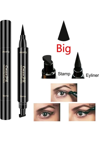 Büyük 2 In1 Kanatlı Damga Likit Eyeliner Kalem Su Geçirmez Hızlı Kuru Siyah Göz Kalemi Eyeliner ile Kozmetik Çift Uçlu Eyeliner (Yurt Dışından)