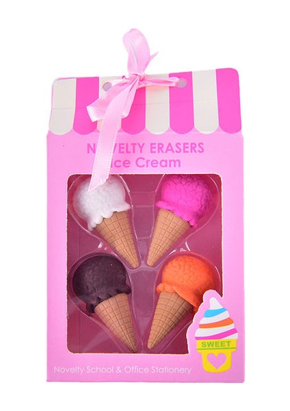Pembe 4 Adet Kawaii Yaratıcı Gıda Kek Silgi Noel Çocuk Hediye Dondurma Hamburger Lolipop Ayrılabilir Kauçuk Silgi Kırtasiye (Yurt Dışından)