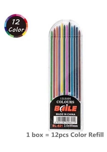 Renk -12 Adet Dolum 2mm Plastik ve Metal Kurşun Tutucu Mekanik Taslak Karakalem 2.0mm Kurşun Kalemler 2b Çizim Kroki Sınavı Yedek Kırtasiye (Yurt Dışından)