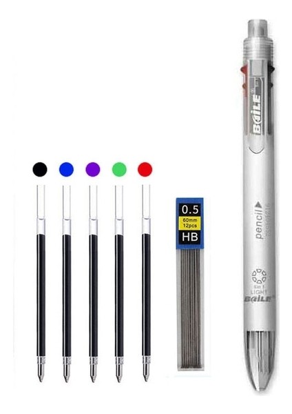 Beyaz Set Haile Çok Renkli Kalem 6 In 1 Tükenmez Kalem 5 Renk Tükenmez Kalemler Dolum ve 0.5mm Mekanik Kurşun Kalem Kurşun Ofis Okul Kırtasiye (Yurt Dışından)