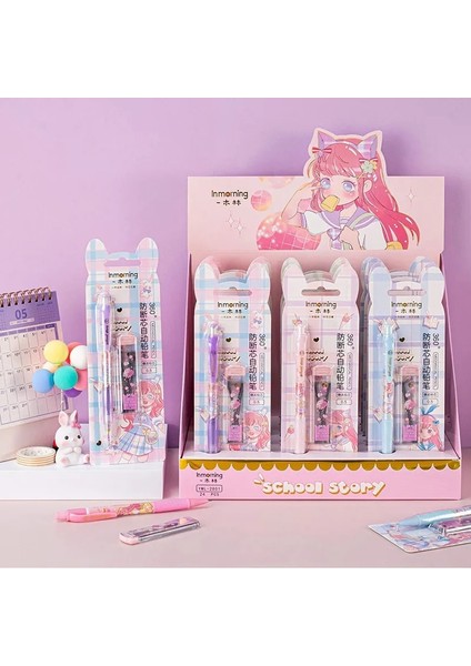 0.5mm 1x Kawaii Karikatür Karamel Mekanik Kalem Seti Kurşun Sevimli Kalemler Silgi Üst Okul Ofis Yazma Malzemeleri Hediye Kırtasiye (Yurt Dışından) modelleri