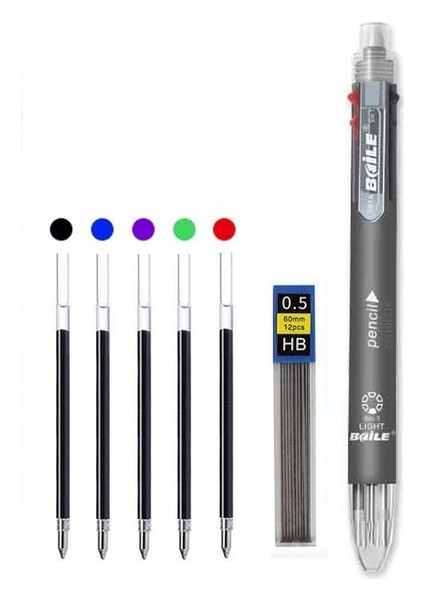 Siyah Set Haile Çok Renkli Kalem 6 In 1 Tükenmez Kalem 5 Renk Tükenmez Kalemler Dolum ve 0.5mm Mekanik Kurşun Kalem Kurşun Ofis Okul Kırtasiye (Yurt Dışından)