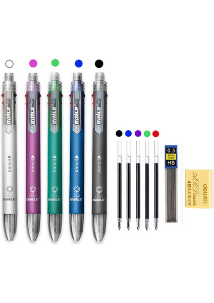 Siyah Set Haile Çok Renkli Kalem 6 In 1 Tükenmez Kalem 5 Renk Tükenmez Kalemler Dolum ve 0.5mm Mekanik Kurşun Kalem Kurşun Ofis Okul Kırtasiye (Yurt Dışından) fırsatları