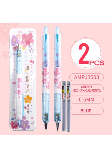 J3503 2 Mavi Mg Sakura Çiçekleri Otomatik Kalem 0.5mm/0.7mm Pembe Hiçbir Kırık Dolum Mekanik Kurşun Kalemler Çocuklar Hediyeler Için Öğrenci Malzemeleri (Yurt Dışından)