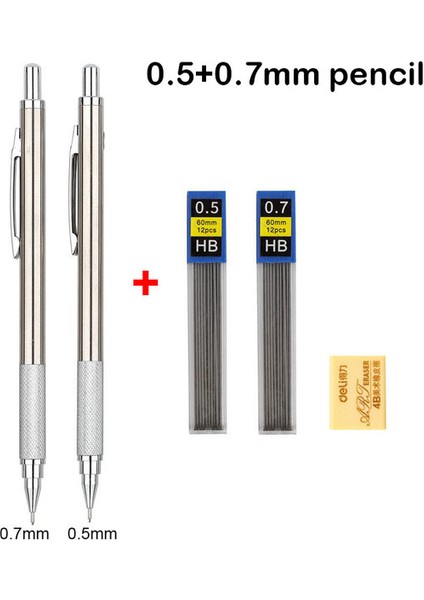 0.5mm 0.7mm Kalem Mekanik Kurşun Kalem Seti 0.3 0.5 0.7 0.9 1.3 2.0mm Tam Metal Sanat Çizim Boyama Otomatik Kurşun Kalem Ofis Okul Kaynağı (Yurt Dışından)
