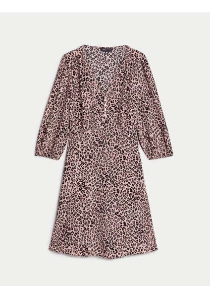 Marks & Spencer Leopar Desenli V Yaka Mini Elbise