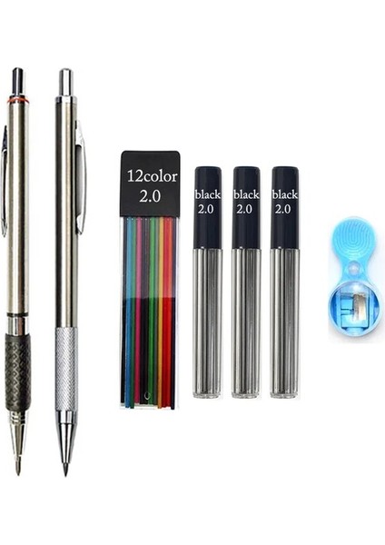 1pen Siyah Set H 2.0 Geri Çekilebilir Mekanik Metal/plastik Kalem Renkli Siyah 2mm Dolum 2b Kurşun Profesyonel Kalem Kroki Çizim Okulu (Yurt Dışından)