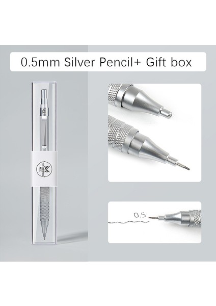Kutu ile 0.5 Gümüş 0.3 0.5 0.7 2.0mm Sanat Çizim Otomatik Kalemler Düşük Ağırlık Merkezi Hediye Kutusu Seti ile Geri Çekilebilir Uç Metal Mekanik Kurşun Kalem (Yurt Dışından)