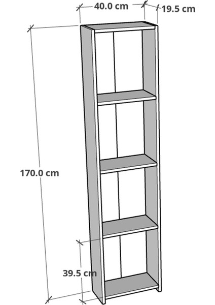 Furnature Design 5 Raflı Kitaplık Seti Arkalıklı Dar Raf Kütüphane 170 cm Beyaz