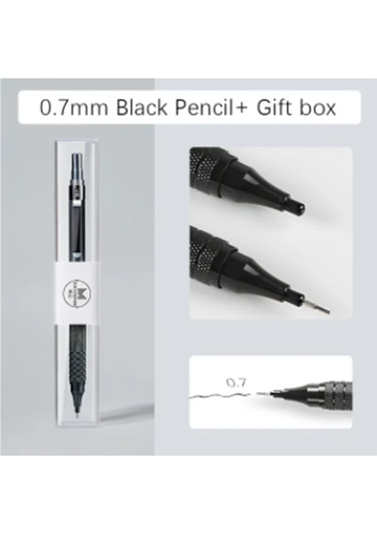 0.7mm Siyah Kutu ile 0.3 0.5 0.7 2.0mm Sanat Çizim Otomatik Kalemler Düşük Ağırlık Merkezi Geri Çekilebilir Uç Metal Kalem Ofis Okul Hediye Kutusu Set (Yurt Dışından)