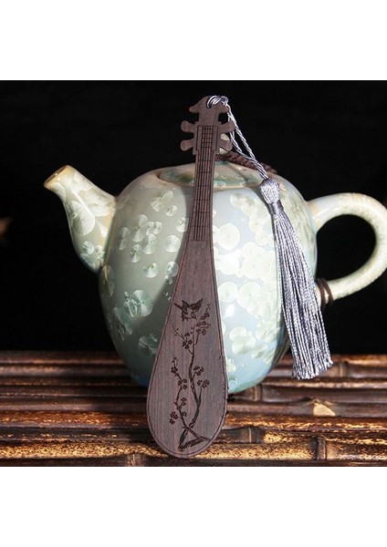 04 Çin Tarzı Narin Lute Gitar Bambu Imi Vintage Ahşap Oyma Lute Püskül Imi Öğrenci Hatıra Hediye (Yurt Dışından)