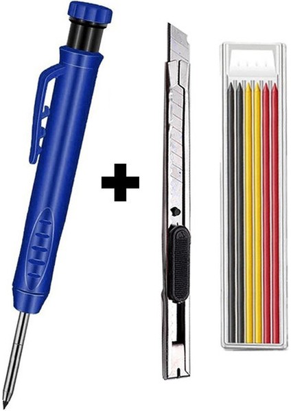 Mavi Set 2.8mm Mekanik Kurşun Kalem Maket Bıçağı Dolum Kurşun Seti Marangoz Scriber Ağaç Işleme Derin Delik Işareti Tasarım Sanat Çizim (Yurt Dışından)