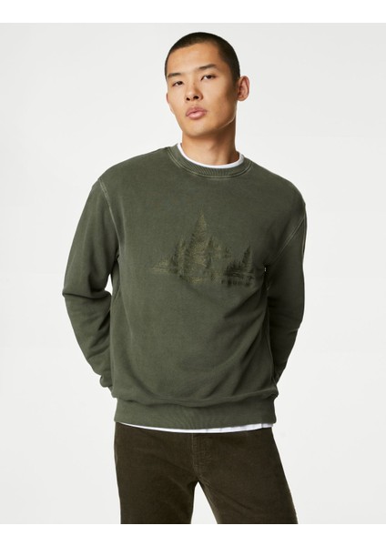 Marks & Spencer Saf Pamuklu Yuvarlak Yaka Sweatshirt