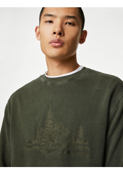 Marks & Spencer Saf Pamuklu Yuvarlak Yaka Sweatshirt